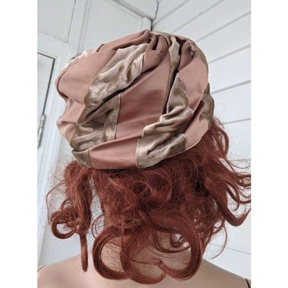 Vintage Cloche Hat Metallic Bronze Velvet Rose Gold Satin - Picture 9 of 9